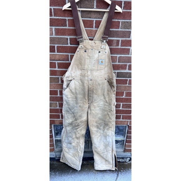 Carhartt Other - Vintage Carhartt Bib Overalls Quilted Lined Distressed Workwear Size 36x30 Brown